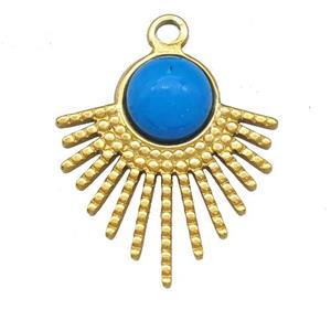 Stainless Steel Pendant Pave Blue Synthetic Turquoise Gold Plated, approx 20-23mm [SSB5273]