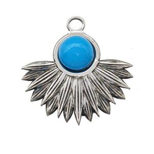 Raw Stainless Steel Pendant Pave Blue Synthetic Turquoise, approx 22-25mm [SSB5274]