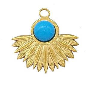 Stainless Steel Pendant Pave Blue Synthetic Turquoise Gold Plated, approx 22-25mm [SSB5275]