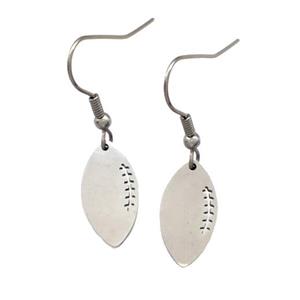 Raw Stainless Steel Football Sport Hook Earrings, approx 9-18mm [SSB5288]