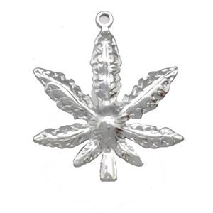 Raw Stainless Steel Maple Pendant, approx 30mm [SSB5324]