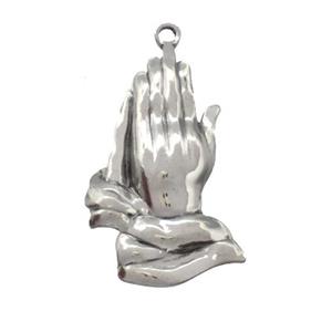 Raw Stainless Steel Prayer Hands Pendant, approx 20-34mm [SSB5328]