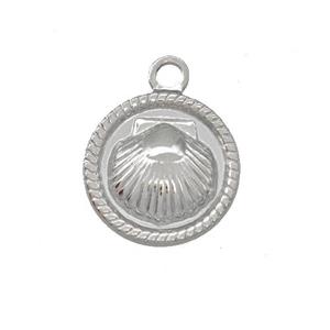 Raw Stainless Steel Sea Shell Pendant Circle, approx 15mm [SSB5378]