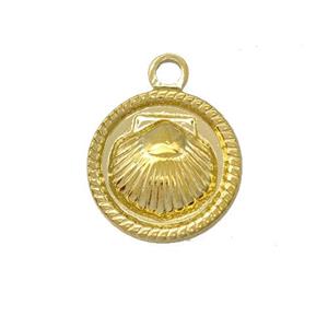 Stainless Steel Sea Shell Pendant Circle Gold Plated, approx 15mm [SSB5379]