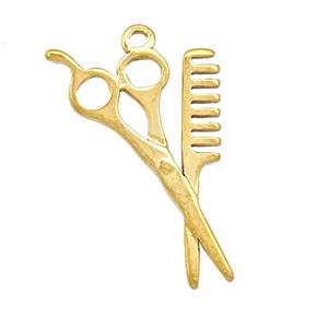 Stainless Steel Comb Scissor Charms Pendant Gold Plated, approx 20-30mm [SSB5383]