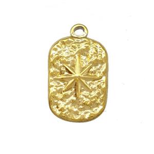 Stainless Steel Compass Pendant Hammered Rectangle Gold Plated, approx 11-15mm [SSB5391]