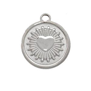 Raw Stainless Steel Heart Pendant Circle, approx 19mm [SSB5392]