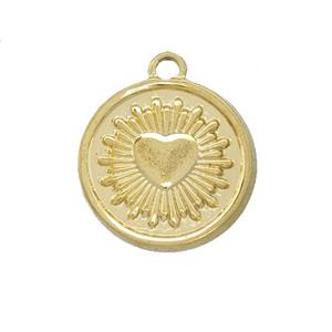 Stainless Steel Heart Pendant Circle Gold Plated, approx 19mm [SSB5393]