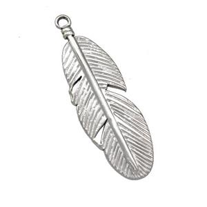 Raw Stainless Steel Feather Pendant, approx 12-36mm [SSB5398]