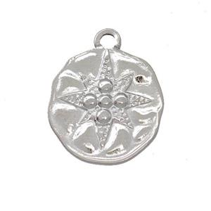 Raw Stainless Steel Circle Pendant Mystic Star, approx 15mm [SSB5400]