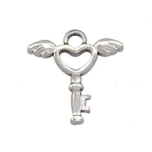 Raw Stainless Steel Key Pendant Angel Wings, approx 16-18mm [SSB5430]