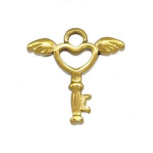 Stainless Steel Key Pendant Angel Wings Gold Plated, approx 16-18mm [SSB5431]