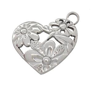 Raw Stainless Steel Heart Pendant Flower, approx 20-24mm [SSB5438]