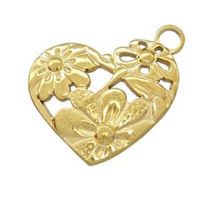 Stainless Steel Heart Pendant Flower Gold Plated, approx 20-24mm [SSB5439]