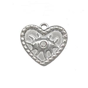 Raw Stainless Steel Heart Eye Pendant Pave Rhinestone, approx 15mm [SSB5442]