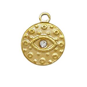 Stainless Steel Eye Pendant Pave Rhinestone Circle Gold Plated, approx 15mm [SSB5445]