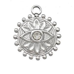 Raw Stainless Steel Eye Pendant Pave Rhinestone Circle, approx 18mm [SSB5446]