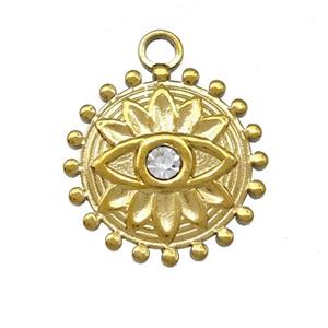 Stainless Steel Eye Pendant Pave Rhinestone Circle Flower Gold Plated, approx 18mm [SSB5447]