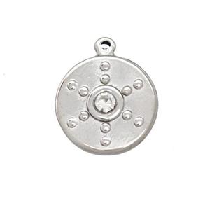 Raw Stainless Steel Circle Penant Pave Rhinestone, approx 17mm [SSB5454]