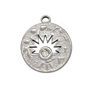 Raw Stainless Steel Sunburst Pendant Pave Rhinestone Circle, approx 18mm [SSB5456]