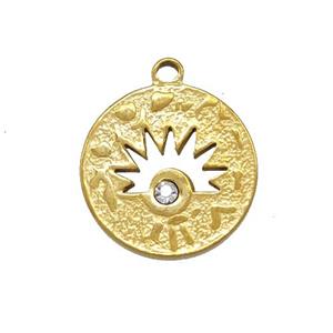 Stainless Steel Sunburst Pendant Pave Rhinestone Circle Gold Plated, approx 18mm [SSB5457]