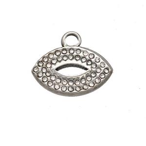 Raw Stainless Steel Lips Pendant Pave Rhinestone, approx 9-15mm [SSB5458]