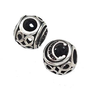 Stainless Steel Round Beads Letter-C Hollow Large Hole Antique Silver, approx 9-10mm, 4mm hole [SSB5464]