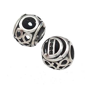Stainless Steel Round Beads Letter-D Hollow Large Hole Antique Silver, approx 9-10mm, 4mm hole [SSB5465]