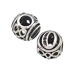 Stainless Steel Round Beads Letter-O Hollow Large Hole Antique Silver, approx 9-10mm, 4mm hole [SSB5476]