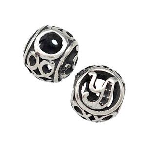 Stainless Steel Round Beads Letter-Y Hollow Large Hole Antique Silver, approx 9-10mm, 4mm hole [SSB5486]