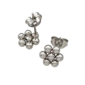 Raw Stainless Steel Flower Stud Earrings, approx 9mm [SSB5523]