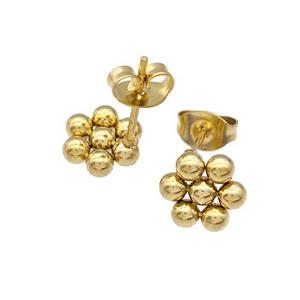 Stainless Steel Flower Stud Earrings Gold Plated, approx 9mm [SSB5524]