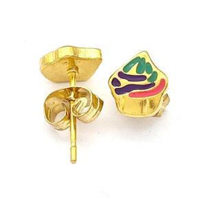Stainless Steel Stud Earrings Ice Cream Multicolor Enamel Gold Plated, approx 7mm [SSB5553]