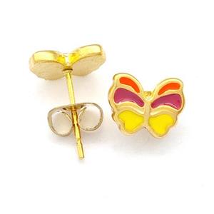 Stainless Steel Butterfly Stud Earring Multicolor Enamel Gold Plated, approx 7-9mm [SSB5554]