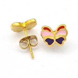 Stainless Steel Butterfly Stud Earring Multicolor Enamel Gold Plated, approx 7-9mm [SSB5555]