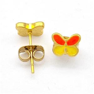 Stainless Steel Butterfly Stud Earring Multicolor Enamel Gold Plated, approx 6-7mm [SSB5556]