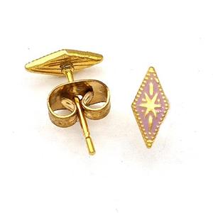 Stainless Steel Compass Stud Earring Lavender Enamel Gold Plated, approx 4-8mm [SSB5558]