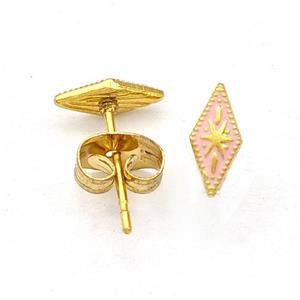 Stainless Steel Compass Stud Earring Pink Enamel Gold Plated, approx 4-8mm [SSB5560]