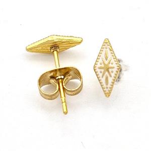 Stainless Steel Compass Stud Earring White Enamel Gold Plated, approx 4-8mm [SSB5561]