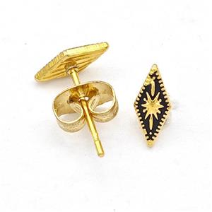 Stainless Steel Compass Stud Earring Black Enamel Gold Plated, approx 4-8mm [SSB5563]