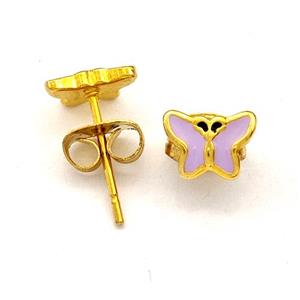 Stainless Steel Butterfly Stud Earring Lavender Enamel Gold Plated, approx 5.5-7.5mm [SSB5568]