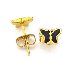 Stainless Steel Butterfly Stud Earring Black Enamel Gold Plated, approx 5.5-7.5mm [SSB5569]