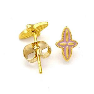 Stainless Steel Compass Stud Earring Lavender Enamel Gold Plated, approx 5.5-8mm [SSB5573]