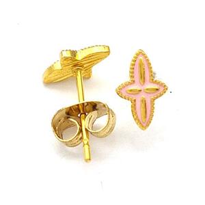 Stainless Steel Compass Stud Earring Pink Enamel Gold Plated, approx 5.5-8mm [SSB5574]