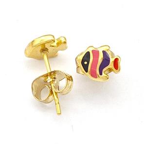 Stainless Steel Fish Stud Earring Multicolor Enamel Gold Plated, approx 6-7mm [SSB5575]