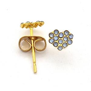 Stainless Steel Heart Stud Earring Pave Rhinestone Gold Plated, approx 5-5.5mm [SSB5590]