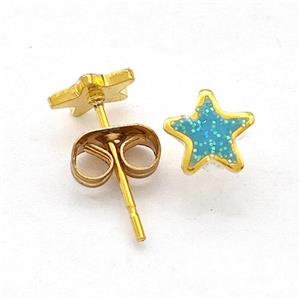 Stainless Steel Star Stud Earring Pave Fire Opal Gold Plated, approx 6.5mm [SSB5597]