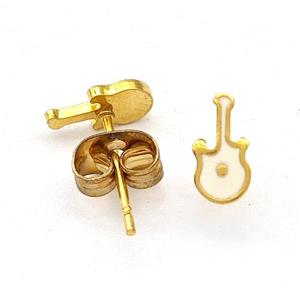 Stainless Steel Guitar Stud Earring White Enamel Gold Plated, approx 4-8mm [SSB5622]