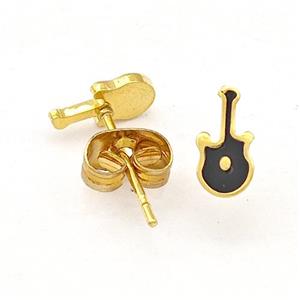 Stainless Steel Guitar Stud Earring Black Enamel Gold Plated, approx 4-8mm [SSB5625]