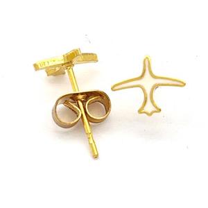 Stainless Steel Airplane Stud Earring White Enamel Gold Plated, approx 6.5-8mm [SSB5635]